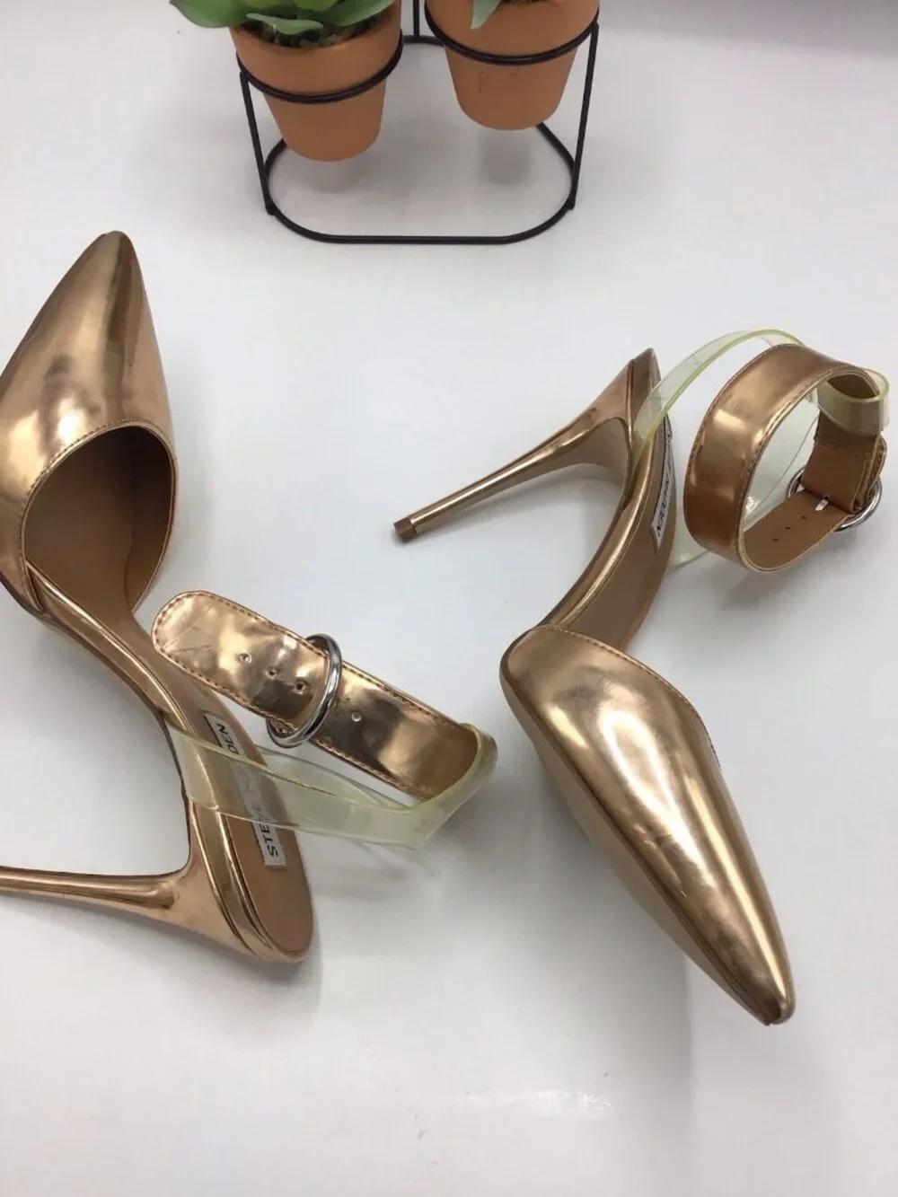 SteveMadden  #Desire Dark Blush Patent Ankle Strap Pumps Womens 7#